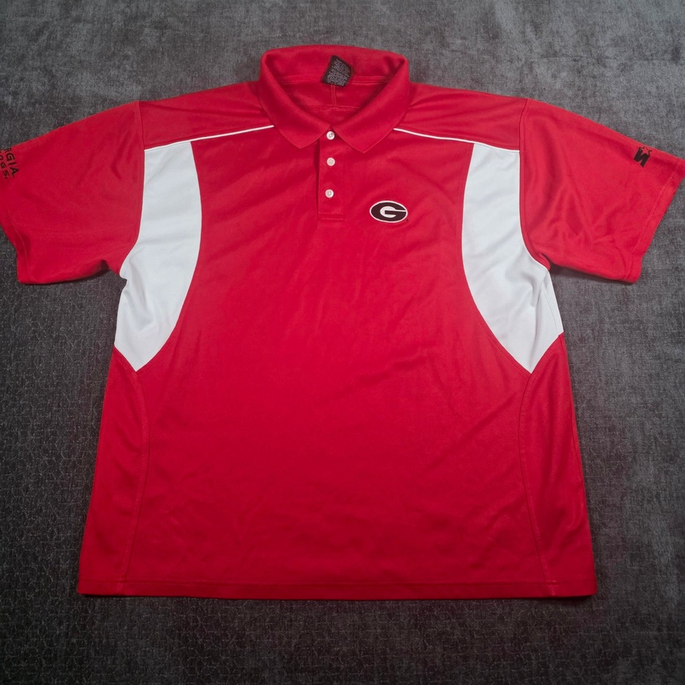Vtg Starter Georgia Bulldogs Polo Shirt Mens XL Red White Colorblock NCAA Golf